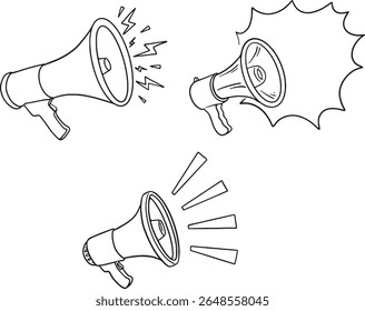 Make some noise with this dynamic set of megaphone line art illustrations! Featuring various styles of sound waves and an explosion effect, these designs are perfect for conveying announcements.