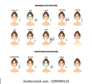 Make up steps. From clening face till full face makeup and night time.