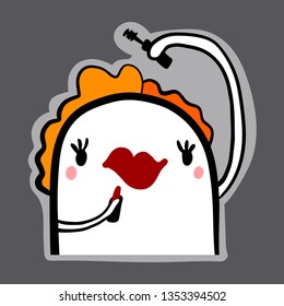 Make up sticker hand drawn illustration with cute marshmallow in cartoon style minimalism