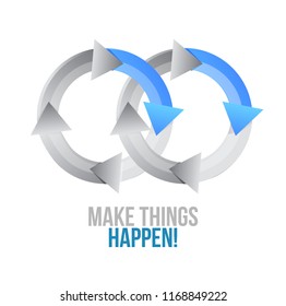 Make things happen. moving together cycle concept sign isolated over a white background