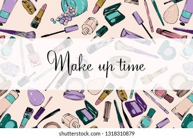 Make up time banner, vector