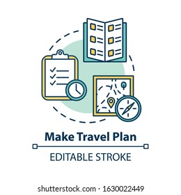 Make Travel Plan Concept Icon. Organized Tour, Vacation Organization Idea Thin Line Illustration. Unexpected Expenses Prevention. Vector Isolated Outline RGB Color Drawing. Editable Stroke