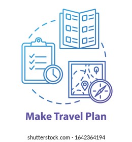 Make Travel Plan Concept Icon. Organized Tour Schedule, Vacation Organization Idea Thin Line Illustration. Unexpected Expenses Prevention. Vector Isolated Outline RGB Color Drawing