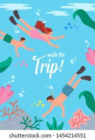 Make the trip. Summer Holiday vector Illustration, template poster.