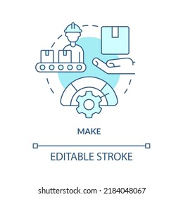 Make turquoise concept icon. Manufacture. Component of supply chain management abstract idea thin line illustration. Isolated outline drawing. Editable stroke. Arial, Myriad Pro-Bold fonts used
