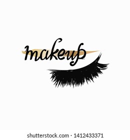 Make up. Inspirational quote handwritten with ink and brush on acrylic paint. Fashionable design. Concept of beauty salon, cosmetic label, cosmetology procedures, make-up. vector 