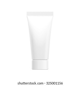 Make up. Tube of cream or gel white plastic product.  Container, product and packaging. White background.