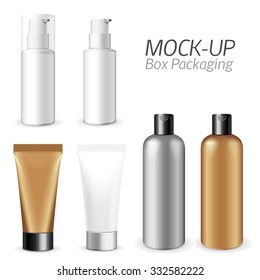 Make up. Tube of cream or gel white plastic product.  Container, product and packaging. White background.