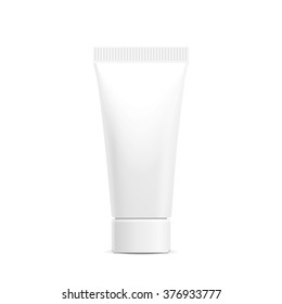 Make up. Tube of cream or gel white plastic product. Container, product and packaging. White background.