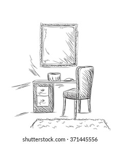 Make up. Vanity table and folding chair sketch.