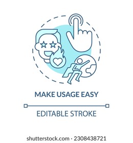 Make usage easy turquoise concept icon. Consumer satisfaction. Product development. Leading company. User experience abstract idea thin line illustration. Isolated outline drawing. Editable stroke
