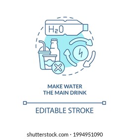 Make water main drink concept icon. Improve everyday liquid drinking. Staying hydrated. Healthy habits abstract idea thin line illustration. Vector isolated outline color drawing. Editable stroke