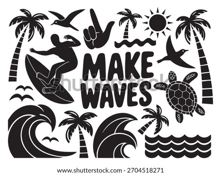 Make waves tropical beach surfing vacation elements collection