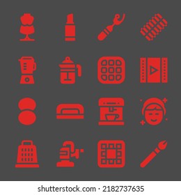 make web icons. Mannequin and Lipstick, Hair curler and Video symbol, vector signs
