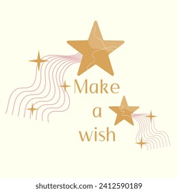 Make a wish. Boho Modern Minimal Falling Stars with Comet Tail. Isolated. Shooting star. Graphic Design.  Contemporary Celestial Aesthetic. Trendy flat style. Poster or layout.