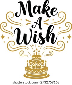 Haga una Ilustración vectorial de diseño de tipografía de pastel de deseos para la fiesta de cumpleaños soplando velas y la celebración de postres dulces sobre fondo transparente.
