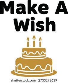 Make A Wish candle typography design vector illustration for birthday hope dream and special occasion celebration on transparent background.