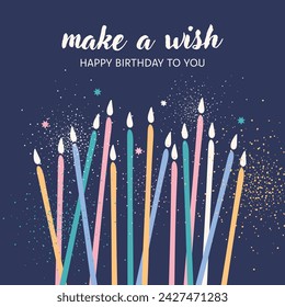 Make a wish. Candles. Birthday. Festive candles. Vector birthday card