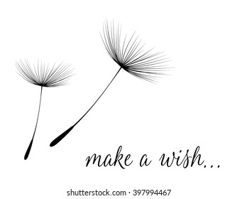 Make a wish card with dandelion fluff. Vector illustration
