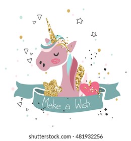 make a wish card with pink unicorn