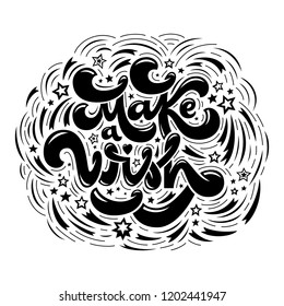 Make a wish Christmas Greeting card. Hand drawn lettering. Perfect for prints or social media