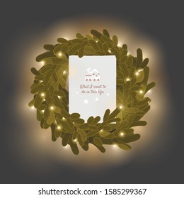 Make a wish. Christmas vector wreath with a wish list.