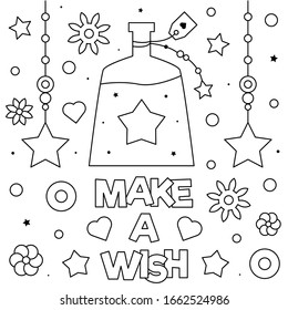 Make a wish. Coloring page. Black and white vector illustration