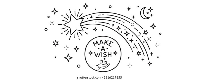 Make a wish concept art with shooting star and celestial elements