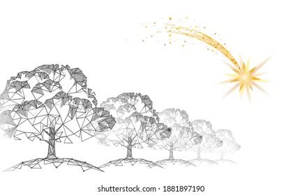 Make a wish falling star. Christmas night eve holiday celebration card. Shooting star creative thinking positive hope. Outdoor tree alley park sky vector illustration