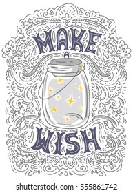 Make a wish- handdrawn lettering romantic design element for valentines day card  save the date card, poster or apparel design.