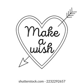 Make wish icon. Arrow with heart, metaphor for imagination and fantasy, positivity and optimism. Hippie era and back to 80s and 90s. Poster or banner for website. Cartoon flat vector illustration