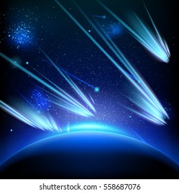 Make A Wish On This Shooting Stars Going Across A Starry Sky. EPS 10 Vector File Included