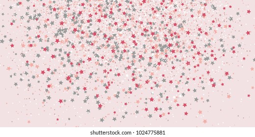 Make a wish template. Falling stars text frame. Simple flyer with scattered tiny stars. Copy space. Pink. Can be used as a holiday card or banner.