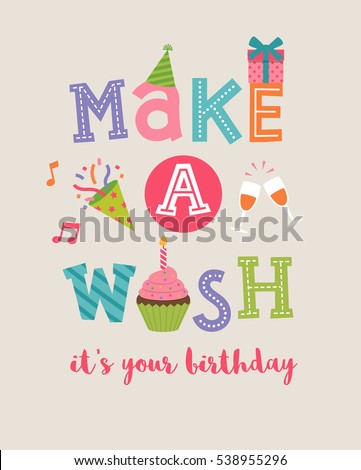 make wish typography design cute party のベクター画像素材