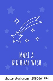Make wish upon star postcard with linear glyph icon. Birthday tradition. Greeting card with decorative vector design. Simple style poster with creative lineart illustration. Flyer with holiday wish