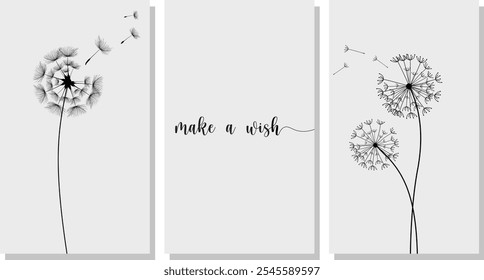 Make a wish. Vector illustration dandelion seed blowing in the wind.