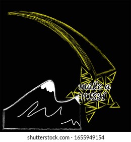 Machen Sie einen Wunsch.Große gelbe Sternschnuppe in der Nacht.Mountain.