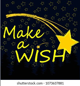 Make a wish.Night scene with shooting star in the forest.Nature.