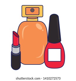 Make up and women fashion beauty perfume bottle nail polish and lipstick vector illustration graphic design