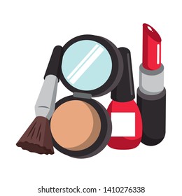 Make up and women fashion beauty powder and brush with lipstick and nail polish vector illustration graphic design