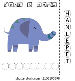 Make the word ELEPHANT from the scattered letters, cut and connect. Educational game for children.