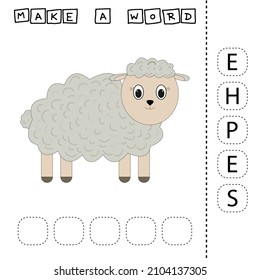 Make the word SHEEP from the scattered letters, cut and connect. Educational game for children.

