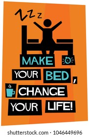 Make Your Bed, Change Your Life Poster In Flat Style Retro Design