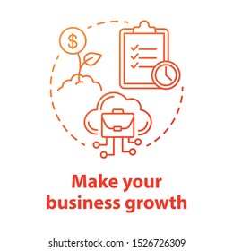 Make your business growth red concept icon. Digital marketing idea thin line illustration. Company financial strategy, increase income. Cloud technology, ecommerce. Vector isolated outline drawing