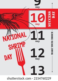 Make your choice and choose National Shrimp Day in mayl. Vector poster.