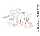 make up your day with a bunch of cute cosmetics, vector illustration