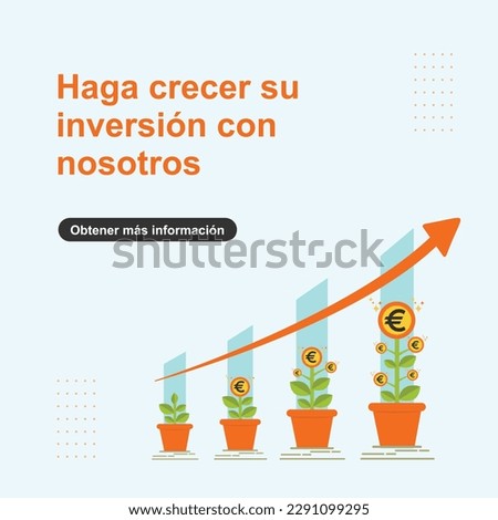 Make Your Investment in Spanish Language Typography,  Grow, Plant With Euro Currency Symbol, Finance, Banking, Blog, Invest, Currency Social Media Design Templates Vector