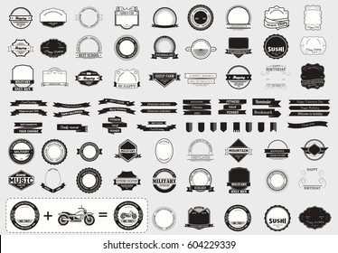 Make your labels or Logotypes concept collection set. Retro style typography, badges, frame, logos, borders, guaranteed, emblem, banners symbol stamp and Objects