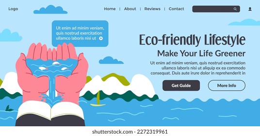 Make your life greener with eco friendly lifestyle and habits. Get information about recycling process and ways to better environment. Website landing page, online site. Vector in flat style