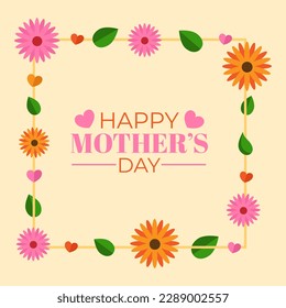 Make your mom's day special with this beautiful floral greeting card. The card features gorgeous flowers, leaves, hearts, and a lovely frame. The message "Happy Mother's Day" is elegantly written